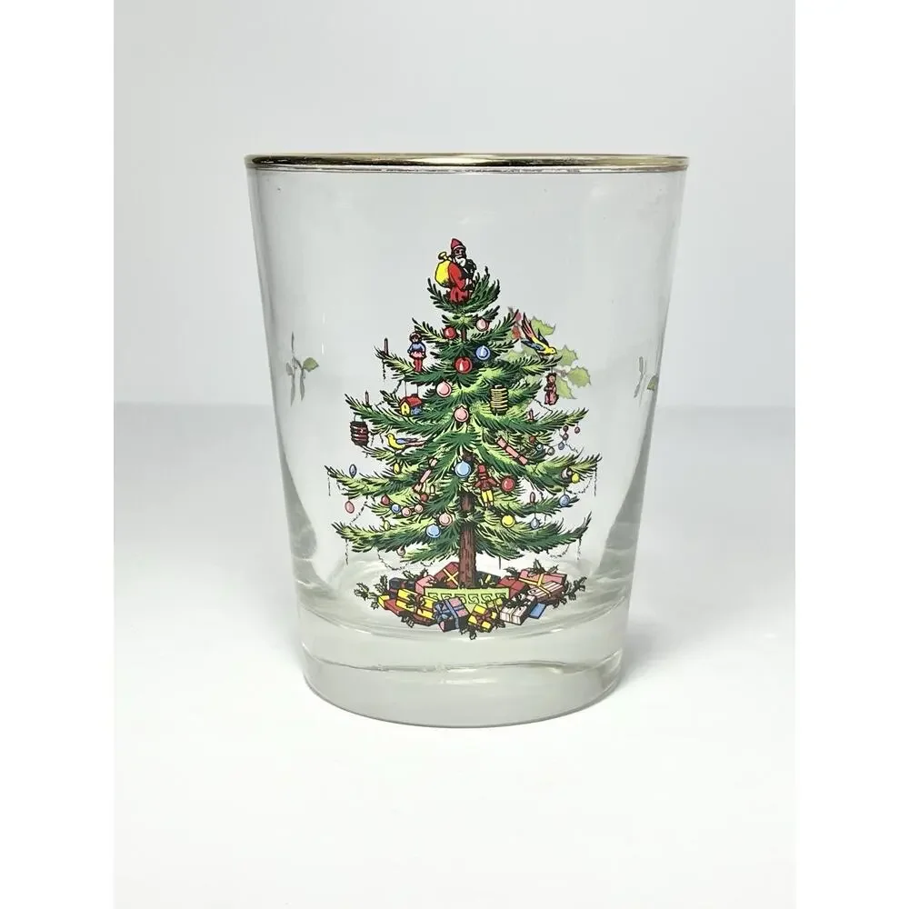 Spode “Christmas Tree” 8 Double Old Fashioned Tumbler Drinking Glasses 4.5” 15oz